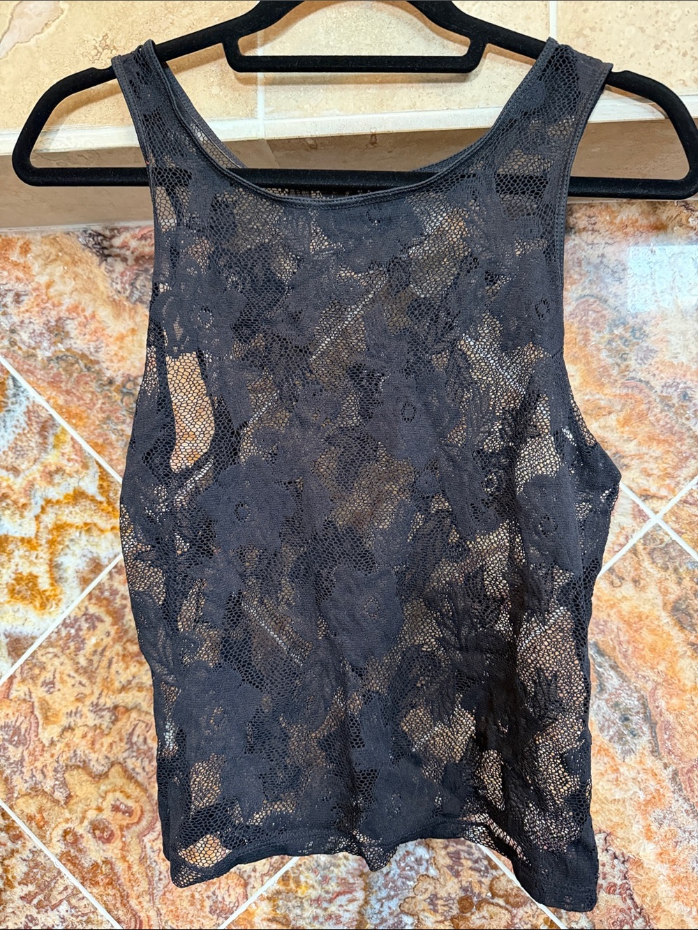 Vintage Judith Hart Black Sheer Floral Lace Mesh Tank Top Size Medium